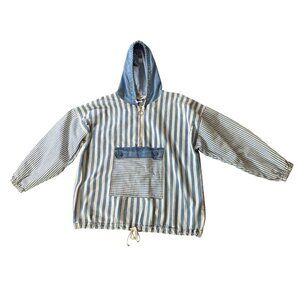 Vintage Accordeon Hooded Striped Jacket Front Pocket & Drawstring Hem Small